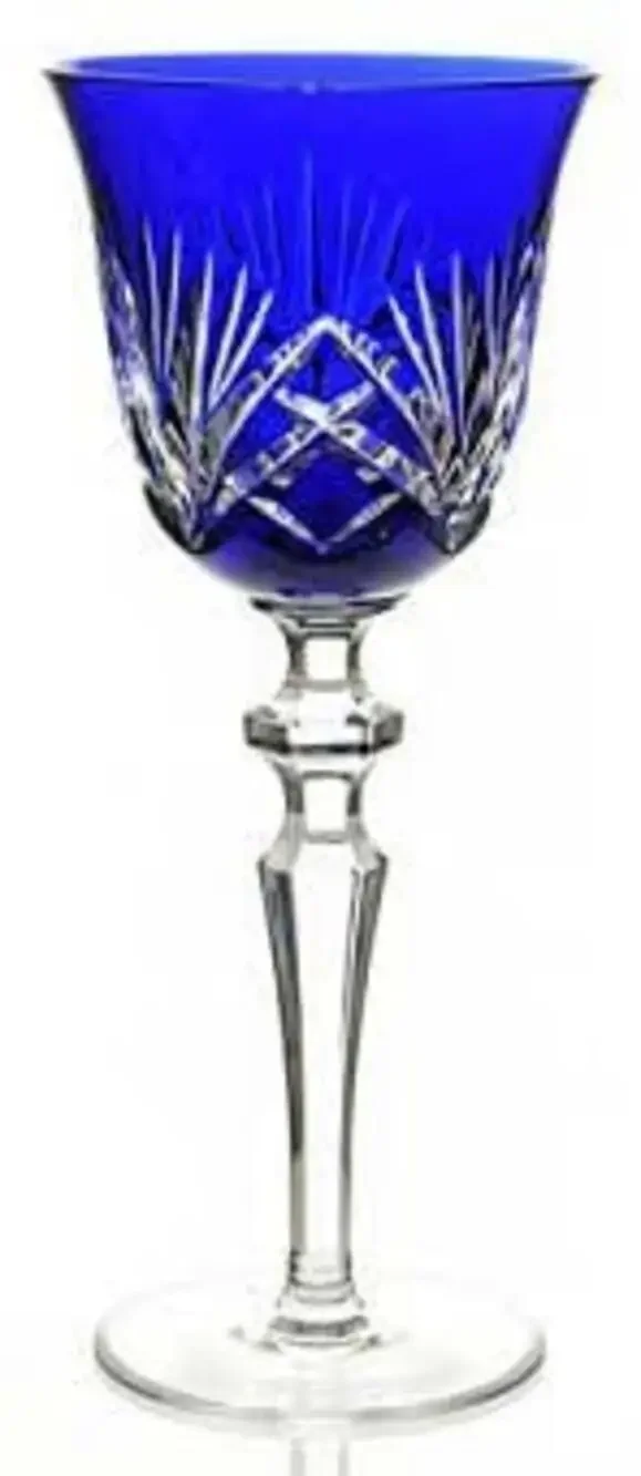 Vintage Gorham Crystal Cherrywood Cobalt Blue Cut-to-Clear Hock Wine Glasses Set